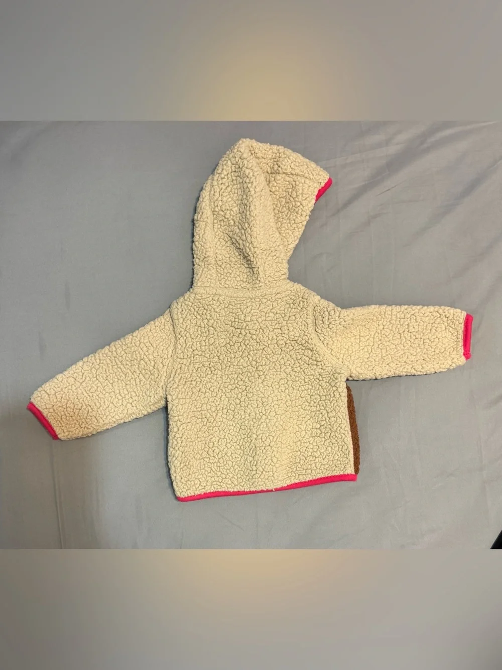 Carter's Cream & Brown Sherpa Hoodie with Pink Trim